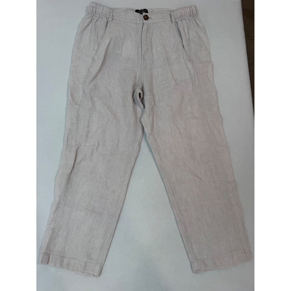 Jones New York Jones & Co Womens Medium Grey 100% Linen Straight Leg Pants 0839